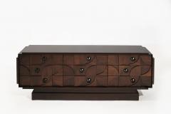 Brutalist Sculptural Walnut Dresser with ORB Accents and Hardware C 1970s - 3744594