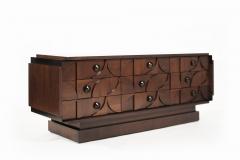 Brutalist Sculptural Walnut Dresser with ORB Accents and Hardware C 1970s - 3744595