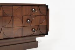 Brutalist Sculptural Walnut Dresser with ORB Accents and Hardware C 1970s - 3744600