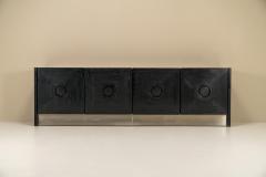 Brutalist Sideboard In Black Stained Oak And Brushed Steel Belgium 1970s  - 3168380