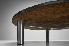 Brutalist Slate Coffee Table with Steel Legs Europe ca 1970s - 4174724