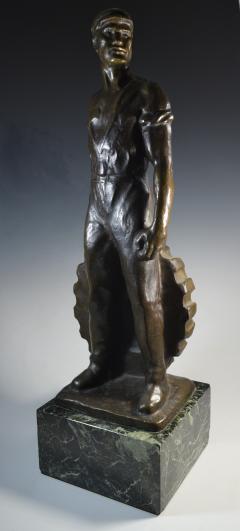Brutalist Social Realist Male Industrial Worker Bronze Sculpture - 1392920