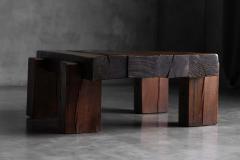 Brutalist Solid Oak Coffee Table Mid 20th Century - 4790849