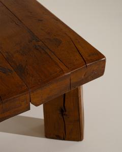 Brutalist Solid Oak Side Table with Wooden Pins 1960s - 4691535