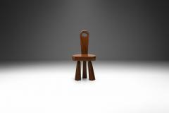 Brutalist Solid Wood Low Tripod Chair France 1960s - 3923804