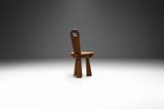 Brutalist Solid Wood Low Tripod Chair France 1960s - 3923805