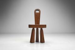 Brutalist Solid Wood Low Tripod Chair France 1960s - 3923806