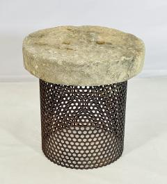 Brutalist Style End Table With Pierced Steel Base Soapstone Top - 4161742