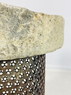 Brutalist Style End Table With Pierced Steel Base Soapstone Top - 4161749