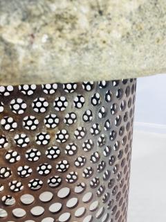Brutalist Style End Table With Pierced Steel Base Soapstone Top - 4161757