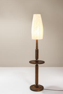 Brutalist Style Floor lamp in Saddle brown Oak France 1960s - 3821649