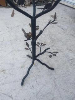 Brutalist Style Metal Tree with Birds Side Table with Glass Top - 3820774