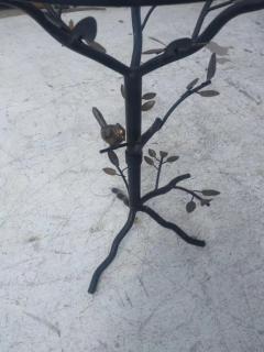 Brutalist Style Metal Tree with Birds Side Table with Glass Top - 3820775