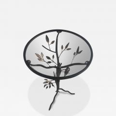 Brutalist Style Metal Tree with Birds Side Table with Glass Top - 3823963