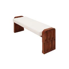 Brutalist Style Sculptural Oak Supports and Ivory Boucl Upholstery Bench Italy - 4810455