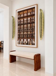 Brutalist Style Sculptural Oak Supports and Ivory Boucl Upholstery Bench Italy - 4810462