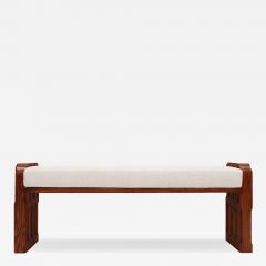 Brutalist Style Sculptural Oak Supports and Ivory Boucl Upholstery Bench Italy - 4811491