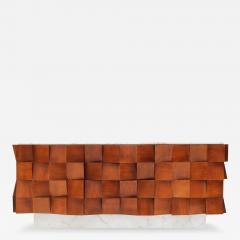 Brutalist Style Sideboard In Solid Wood and Siena Marble - 4090676