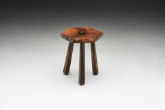 Brutalist Wooden Tripod Stool with Carved Heart Detail Spain 1960s - 4139014