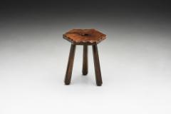 Brutalist Wooden Tripod Stool with Carved Heart Detail Spain 1960s - 4139017