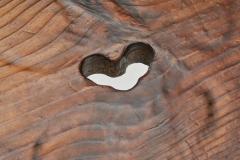 Brutalist Wooden Tripod Stool with Carved Heart Detail Spain 1960s - 4139028