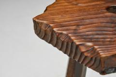 Brutalist Wooden Tripod Stool with Carved Heart Detail Spain 1960s - 4139029
