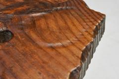 Brutalist Wooden Tripod Stool with Carved Heart Detail Spain 1960s - 4139030