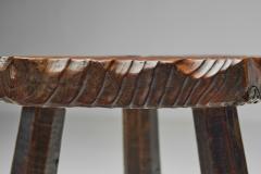 Brutalist Wooden Tripod Stool with Carved Heart Detail Spain 1960s - 4139031