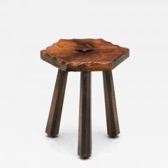 Brutalist Wooden Tripod Stool with Carved Heart Detail Spain 1960s - 4142905