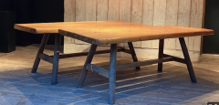 Brutalist pair of solid wood dinning table or desk - 1839303