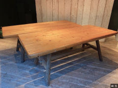 Brutalist pair of solid wood dinning table or desk - 1839314