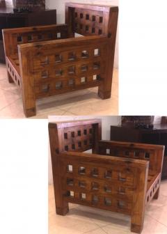 Brutalist superb design rarest pair of solid chestnut tree chairs - 1458465