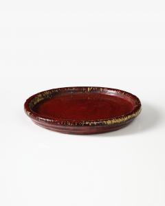 Burgundy Glazed Ceramic Platter Hoganas Sweden - 3666042