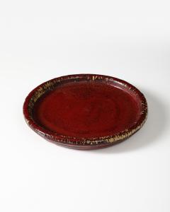 Burgundy Glazed Ceramic Platter Hoganas Sweden - 3666044