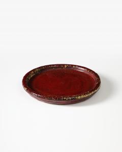 Burgundy Glazed Ceramic Platter Hoganas Sweden - 3666045