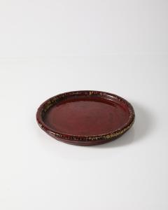 Burgundy Glazed Ceramic Platter Hoganas Sweden - 3666048