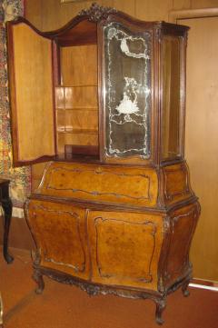 Burl Walnut Bombe Secretary Bookcase