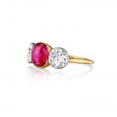 Burma No Heat Ruby Three Stone Ring - 4486413