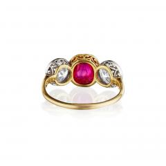 Burma No Heat Ruby Three Stone Ring - 4486414