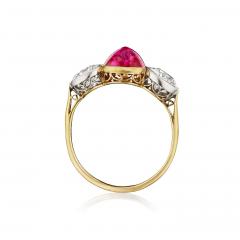 Burma No Heat Ruby Three Stone Ring - 4486415