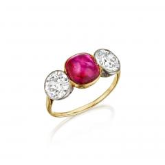 Burma No Heat Ruby Three Stone Ring - 4486416