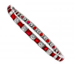 Burma Ruby No Heat and Diamond Straight Line Platinum Tennis Bracelet - 3897908