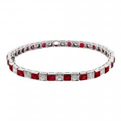 Burma Ruby No Heat and Diamond Straight Line Platinum Tennis Bracelet - 3900679