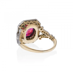 Burma SSEF No Heat Ruby and Old Mine cut Diamond Ring - 2768608