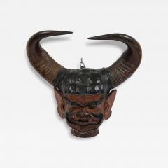 Burmese Carved Grotesque Horned Figure Wall Plaque - 4263270