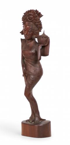 Burmese Carved Wooden Small Female Figure - 4674679