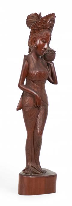 Burmese Carved Wooden Small Female Figure - 4674685