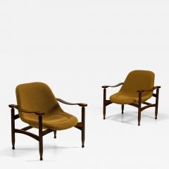 Busnelli Pair of Tiki Armchairs in Ochre Fabric by Busnelli Italy 1960s - 4434792