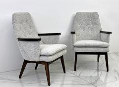 Button Tufted Mid Century Modern Lounge Chairs in Salt Pepper Boucle Walnut - 3494011