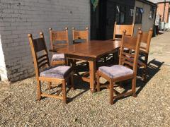 C F A Voysey Liberty Co style of CFA Voysey Arts Crafts Oak Dining Set with Ball Finials - 4191591